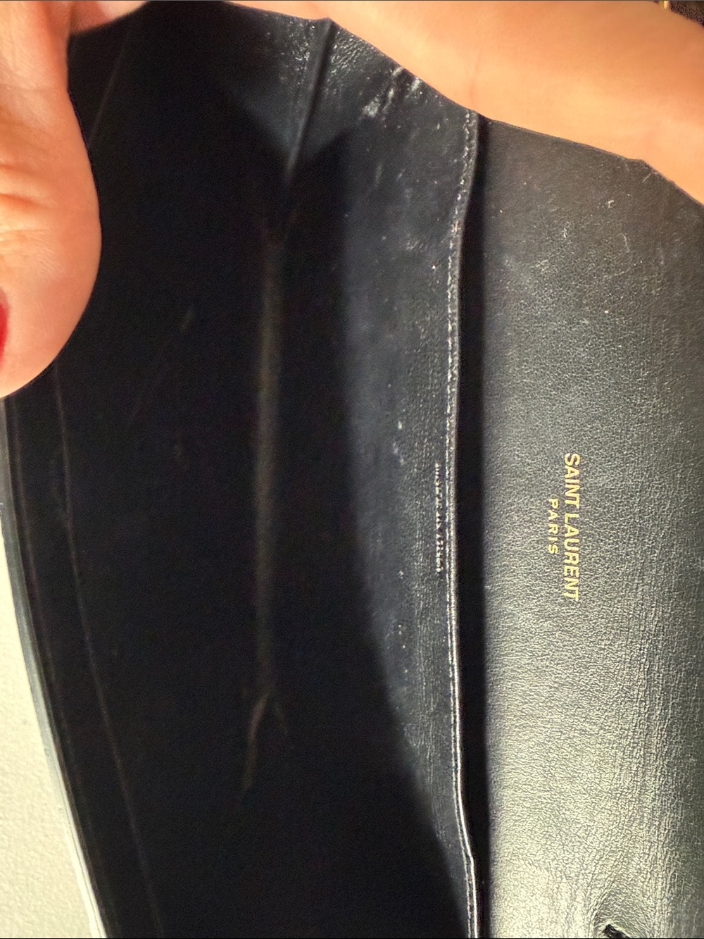 Yves Saint Laurent Black Croc-Embossed Envelope Crossbody with Gold Hardware - Picture 8 of 9